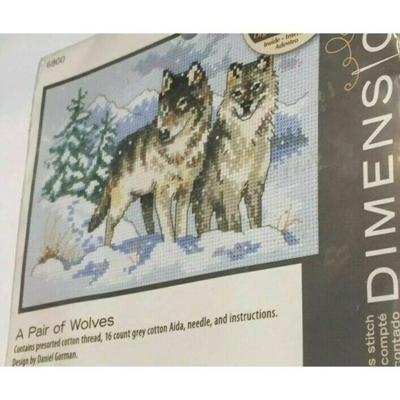 Cross Stitch Kit Dimensions A Pair Of Wolves Counted 6800 Winter Snow 7 x 5 AIDA - Picture 3 of 6